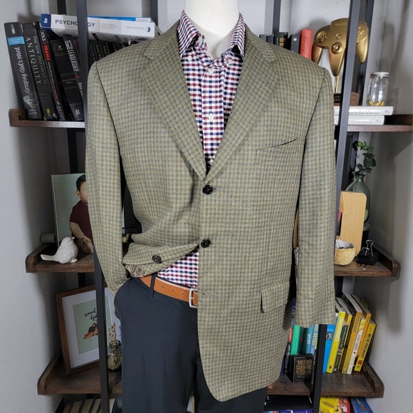 Joseph Abboud Men's‎ Sport Coat Three Button Green Blue Checked Silk Wool 42 - Picture 1 of 16